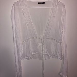 Nasty Gal White Long Sleeve Tie Front Top
